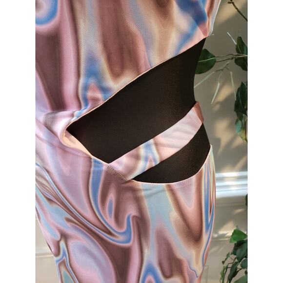 Tic Toc Dress Women Large Pink Multicolor Swirl Cutout Bodycon Sleeveless - Picture 11 of 12